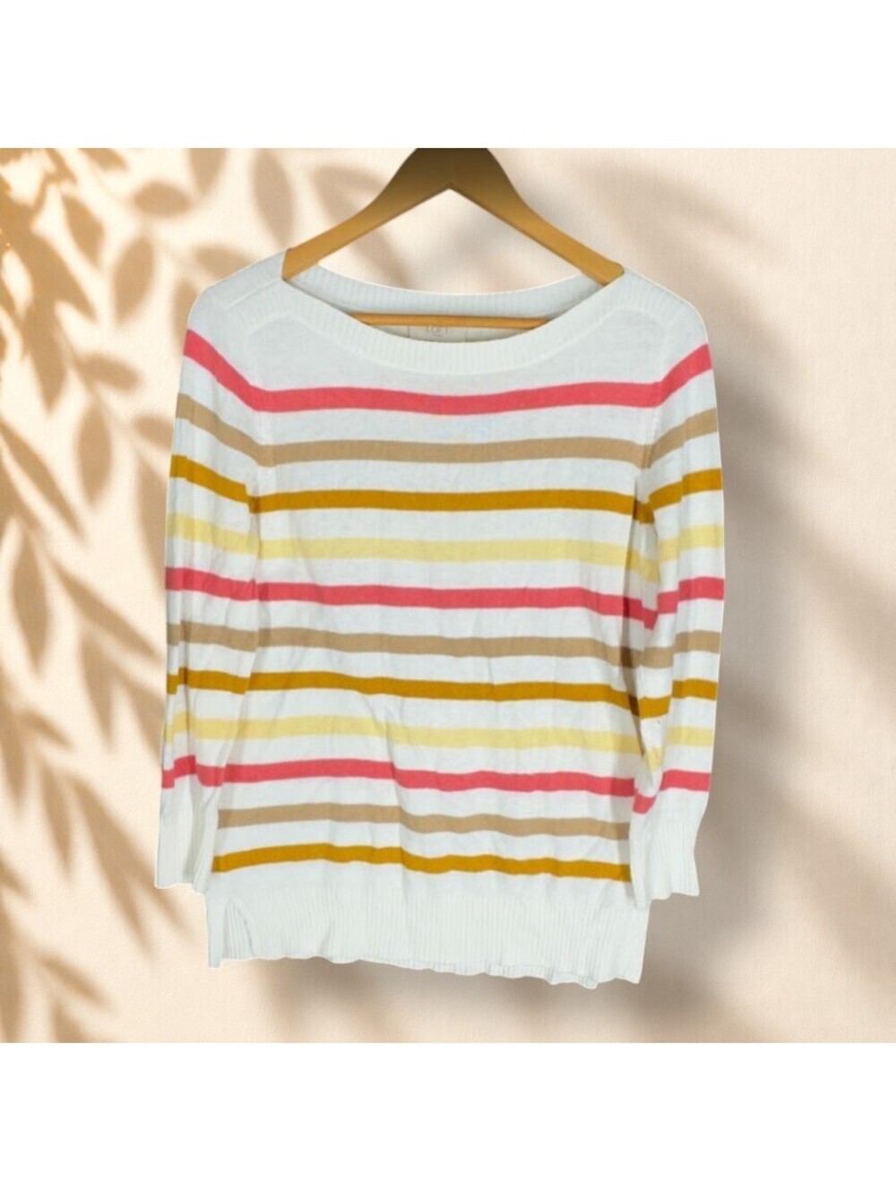 Loft Sweater Pullover Women S Small White Striped Knit Long Sleeve Knit Soft